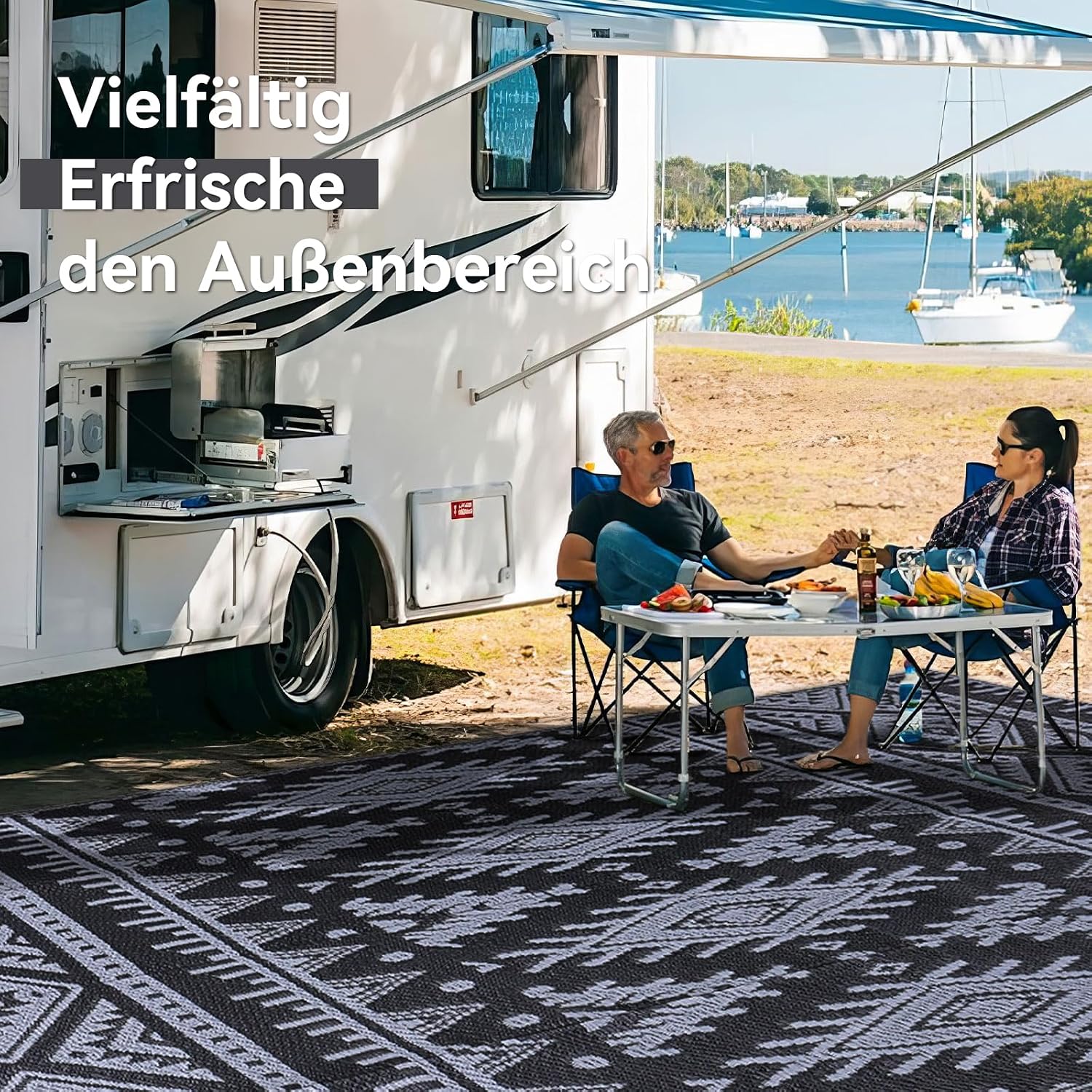 Thumbnail 6 de Homaxy Outdoor Teppich wetterfest 150 x 240 cm, faltbar, wendbar – Schwarz & Grau