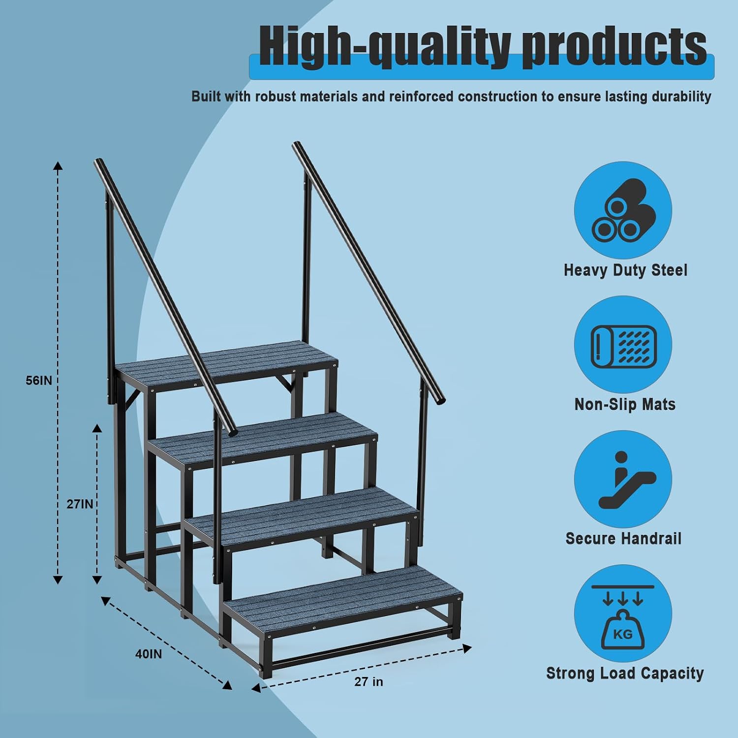 Detalle 2 de 4-Step Heavy Duty RV Steps with 2 Handrails