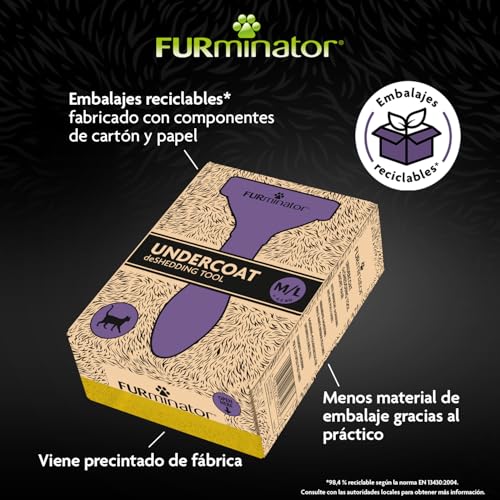 Detalle de FURminator deShedding: Cepillo para gatos medianos y grandes de pelo corto (L) — borde de acero y mango ergonómico
