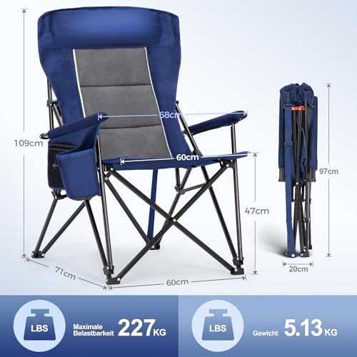 Detalle 2 de LET'S CAMP Luxus Campingstuhl Faltbar – bis 230 kg, Blau