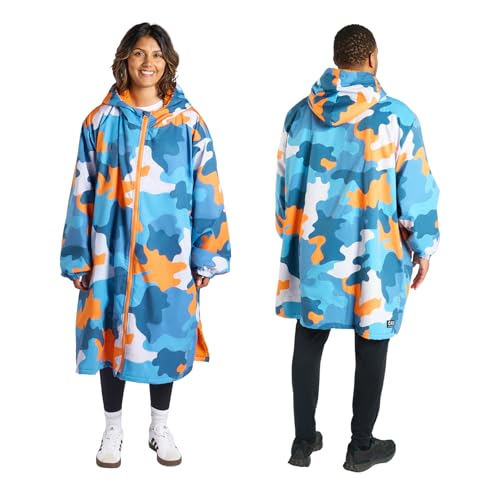 Detalle de OHS Rain Coats for Women & Men Camouflage Waterproof Changing Robe with Hood and Pockets (Blue/Orange, L/XL)