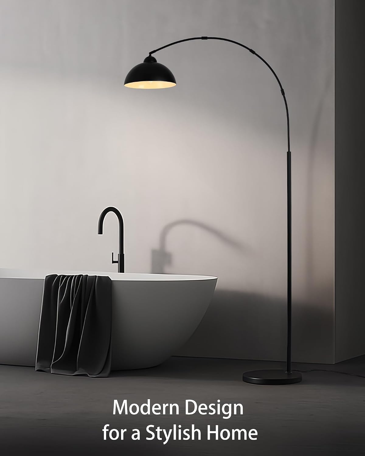 Detalle de 204cm Modern Black Arc Floor Lamp with Weighted Base