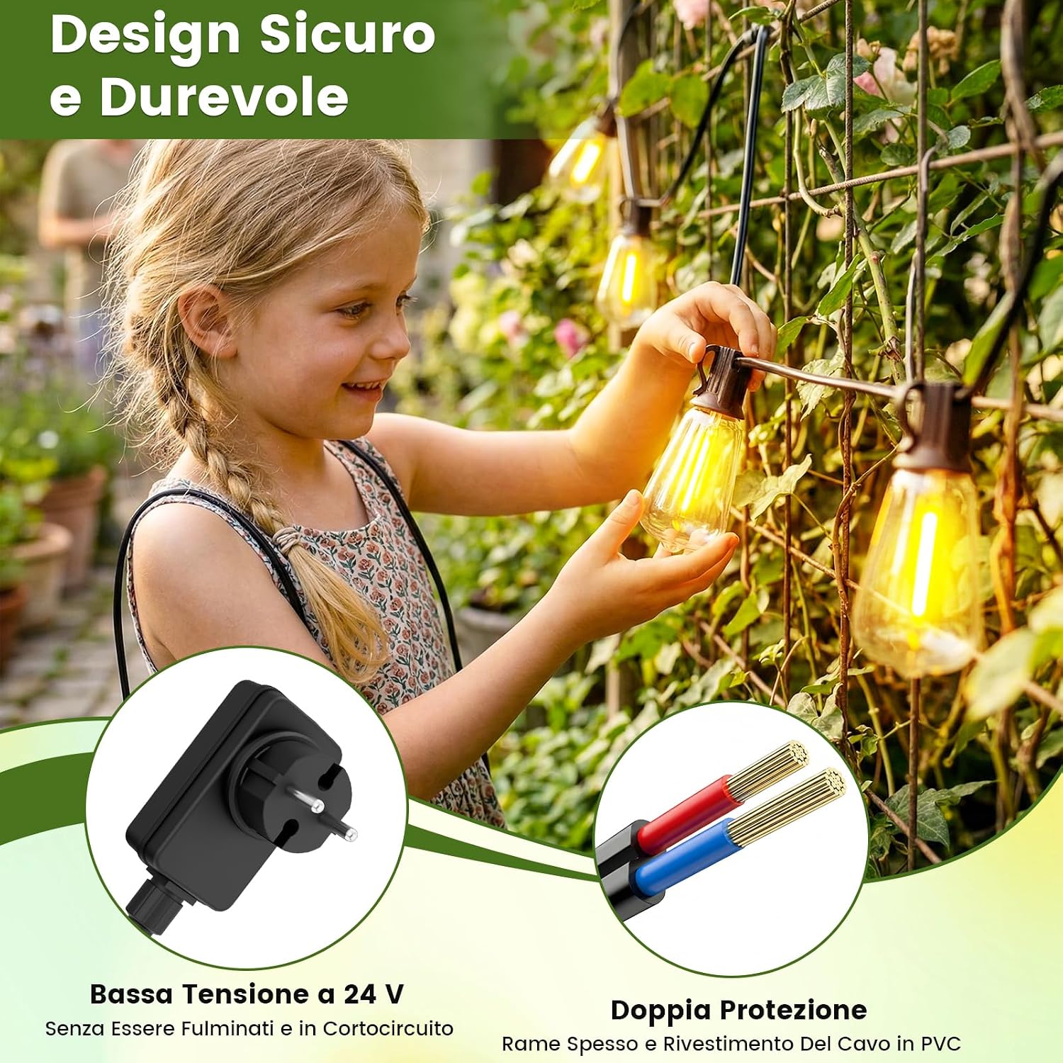 Detalle de Yuusei Catena Luminosa Esterno 36.6M con telecomando: luci da giardino IP45 per gazebo, balcone e feste
