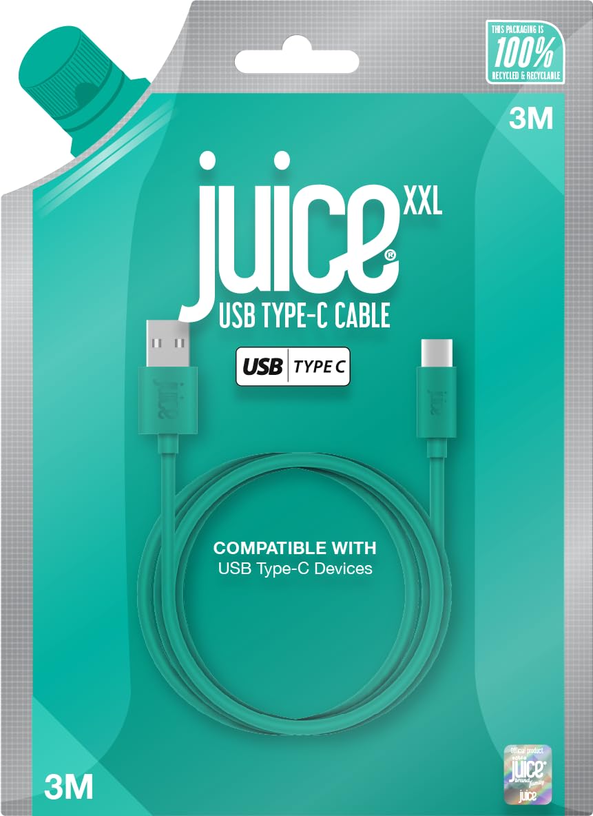 Detalle 1 de Juice USB-A to USB-C Charging Cable 3m (Ocean) – Fast Charge & Data Sync, Durable, 1-Year Warranty