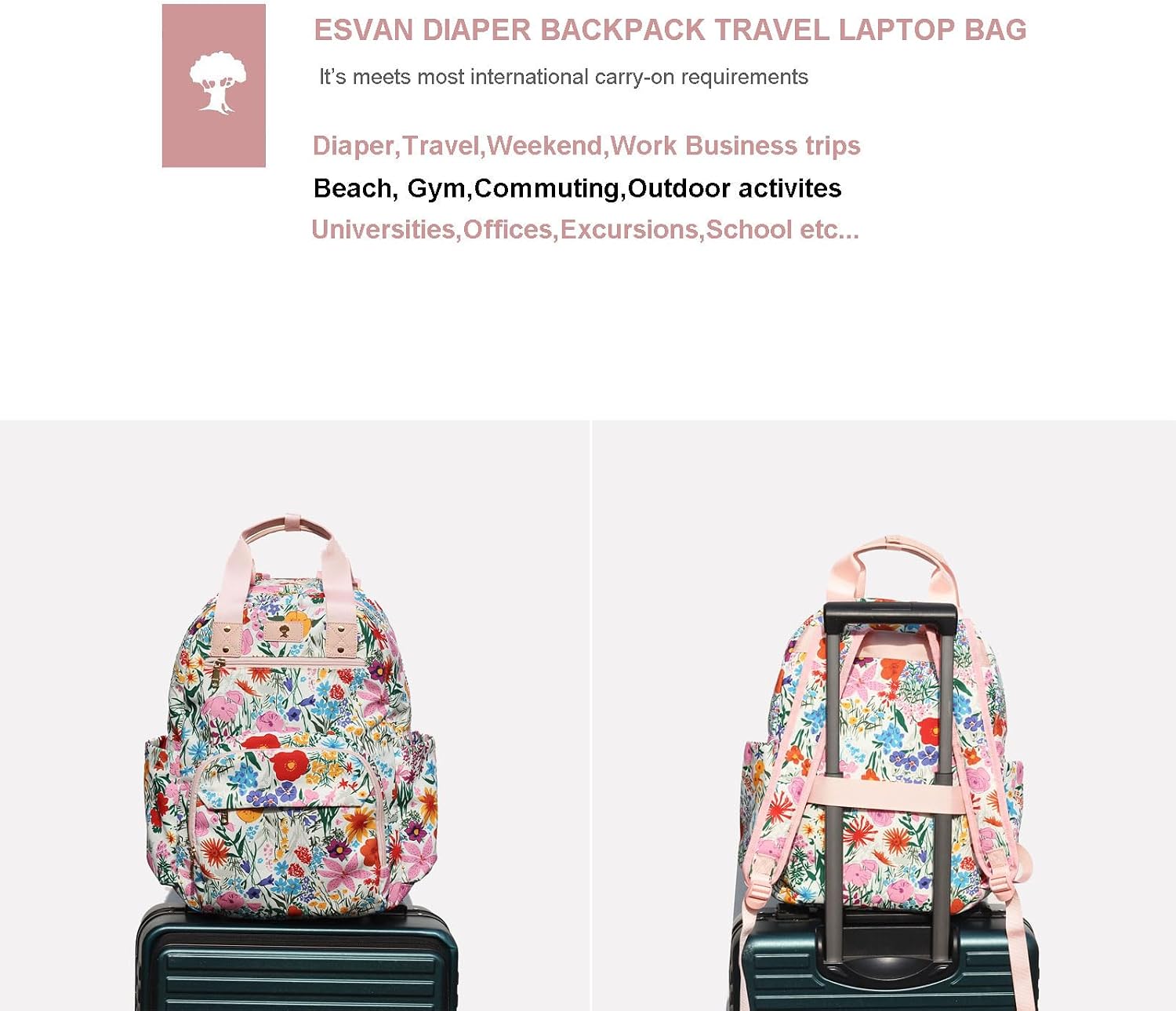 Detalle de ESVAN Diaper Bag Backpack Canvas