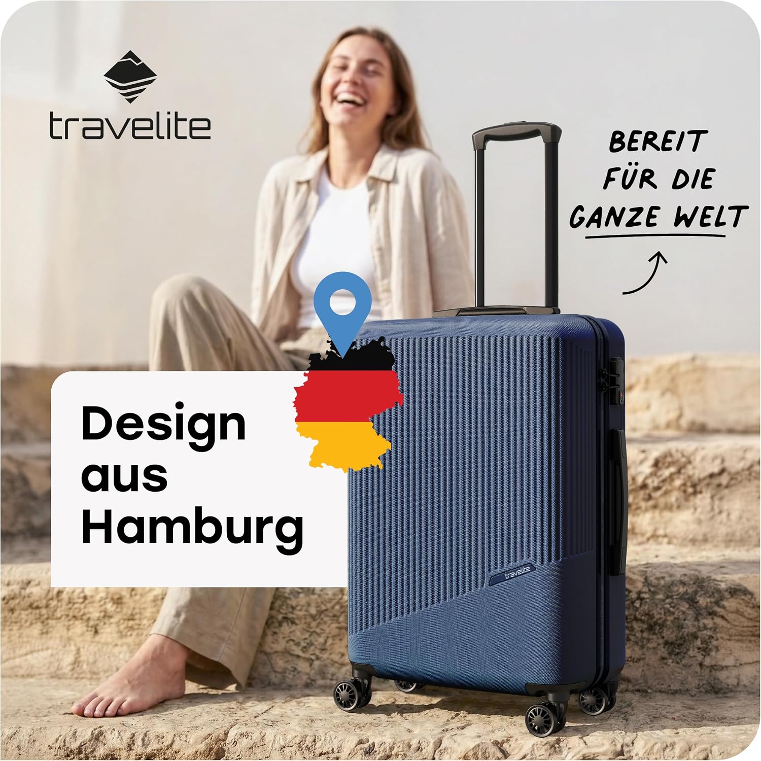 Detalle 2 de Travelite Bali Hartschalen-Trolley mit TSA-Schloss, 4 Rollen – mittelgroßer Koffer (65 Liter), 67 cm