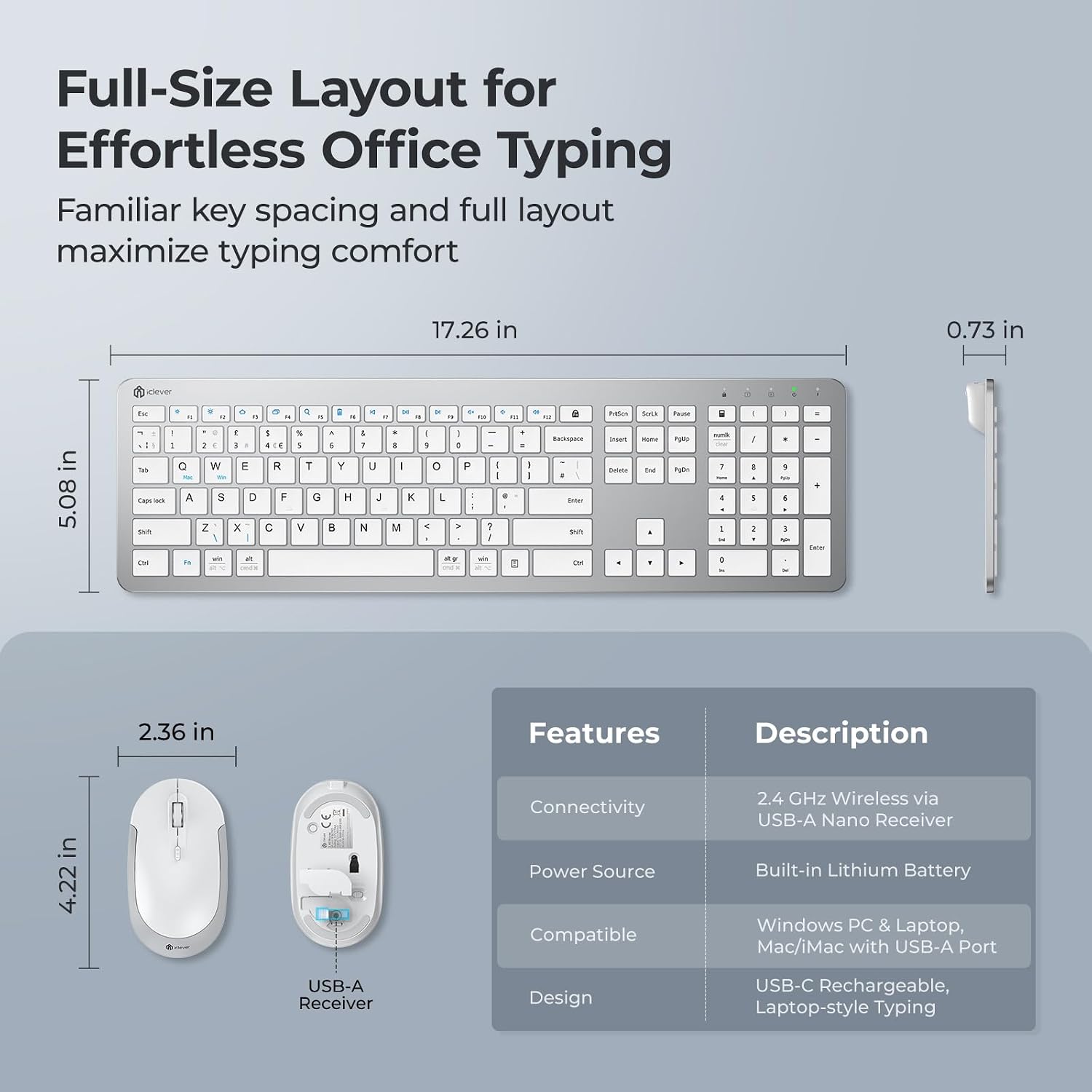 Thumbnail 6 de iClever Wireless Keyboard and Mouse Set 90h