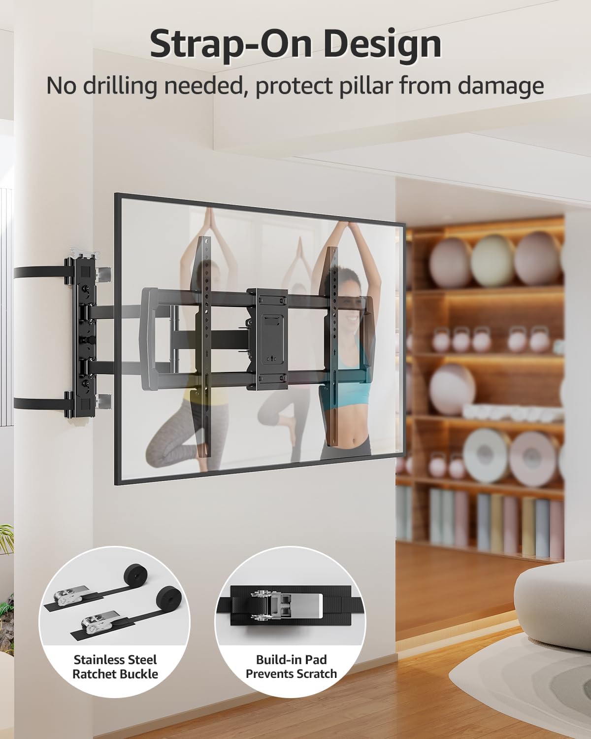 Detalle de MOUNTUP Pillar TV Mount for 32"-75" TVs (Full Motion Strap-On Post Mount, Max VESA 600x400)