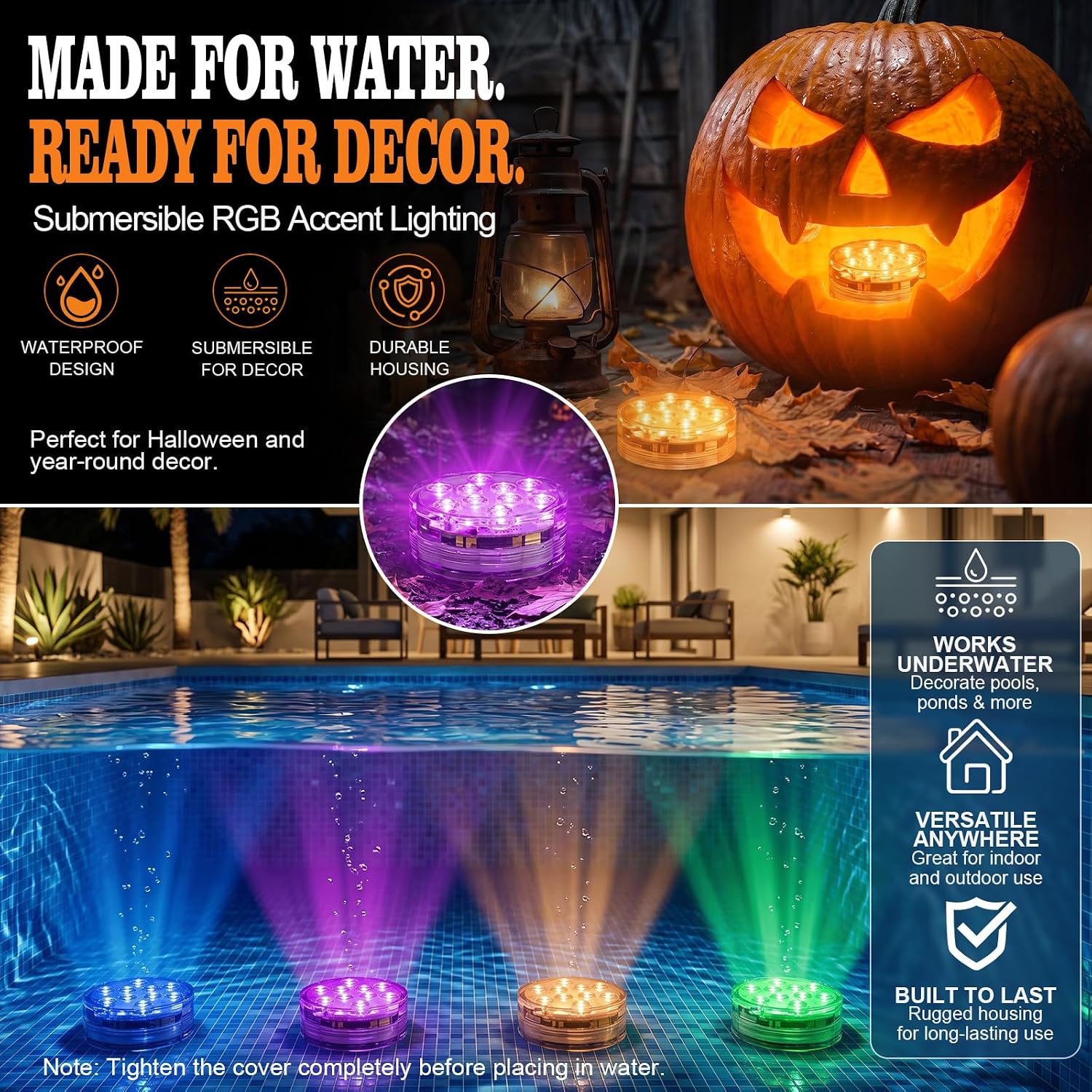 Thumbnail 3 de POLENTAT SY-HWSLRGB Halloween Pumpkin Lights, RGB Submersible LED 4-Pack