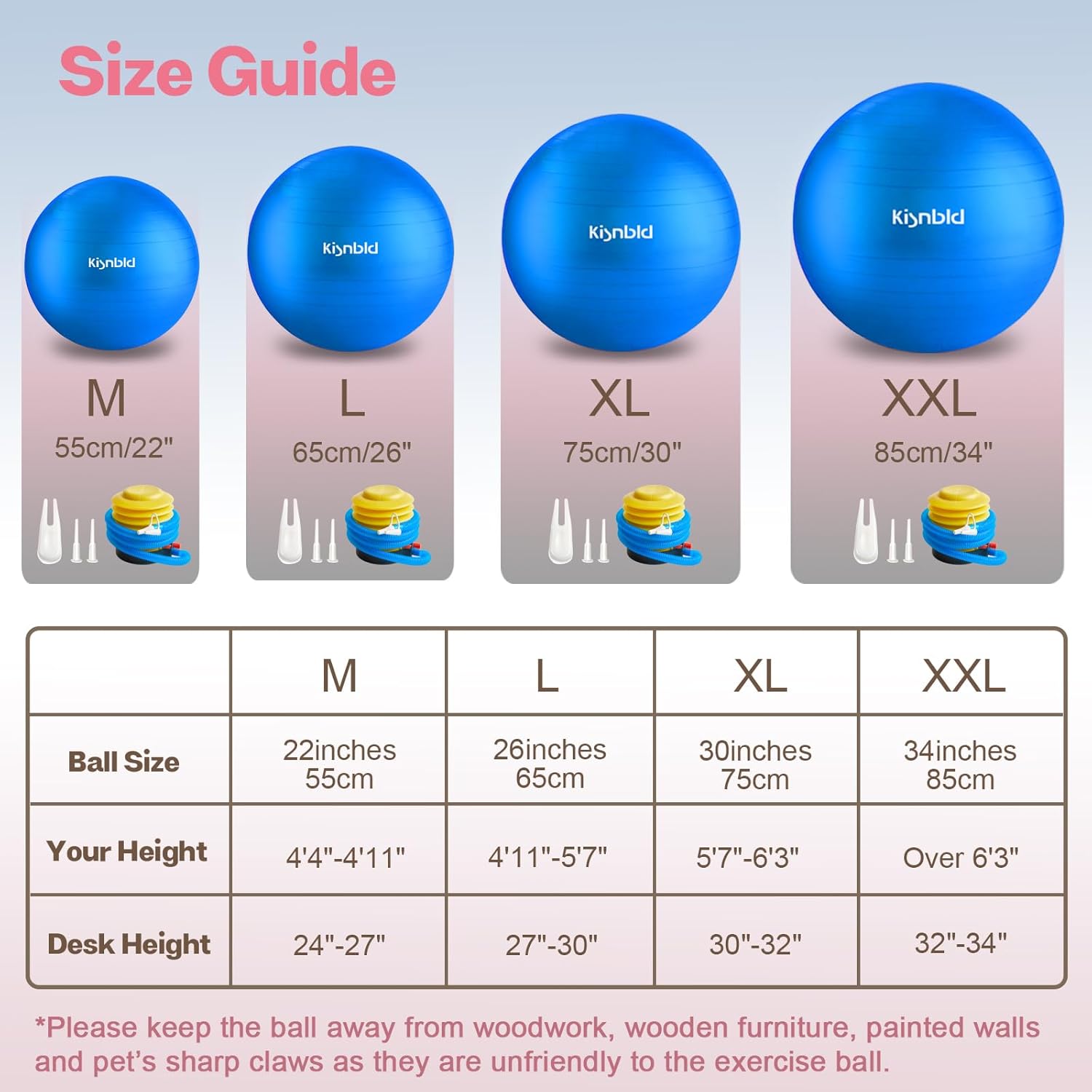 Detalle 2 de kisnbld Exercise Ball: Extra Thick Yoga Ball for Safe, Versatile Workouts