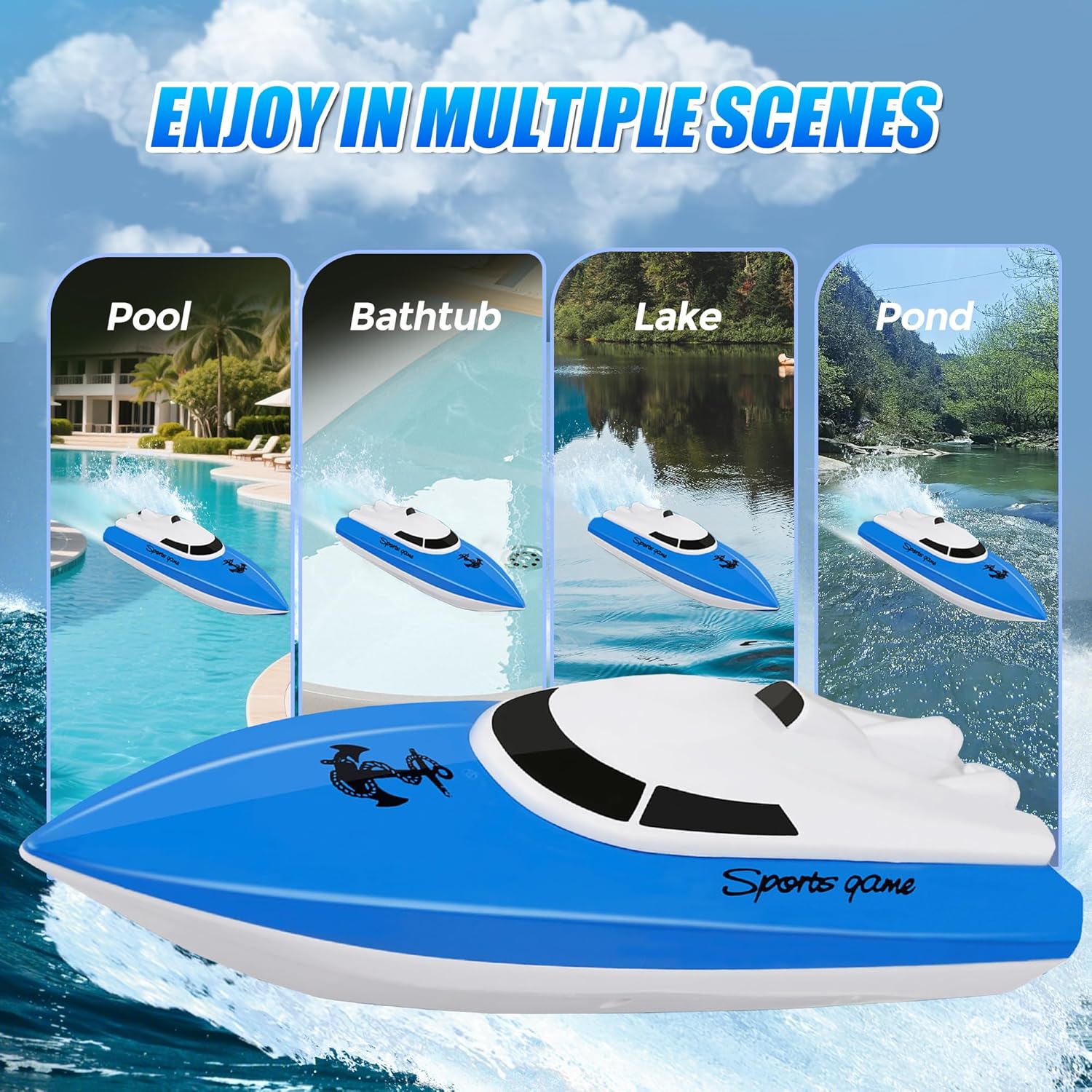 Thumbnail 4 de SZJJX RC Boat for Kids: 100+ Minutes of Play, 2.4 GHz Fast Mini Racing Boat for Lakes, Pools and Ponds