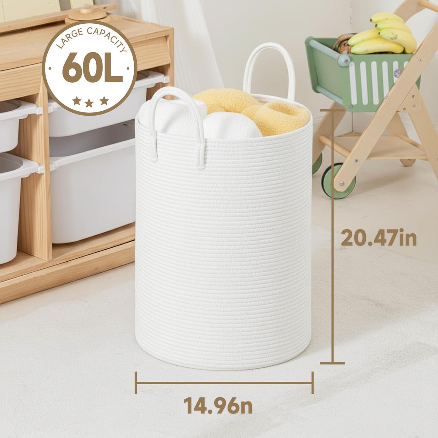 Thumbnail 5 de CLHMILY&Z Laundry Hamper Round Storage Rope Basket (White, 60L)