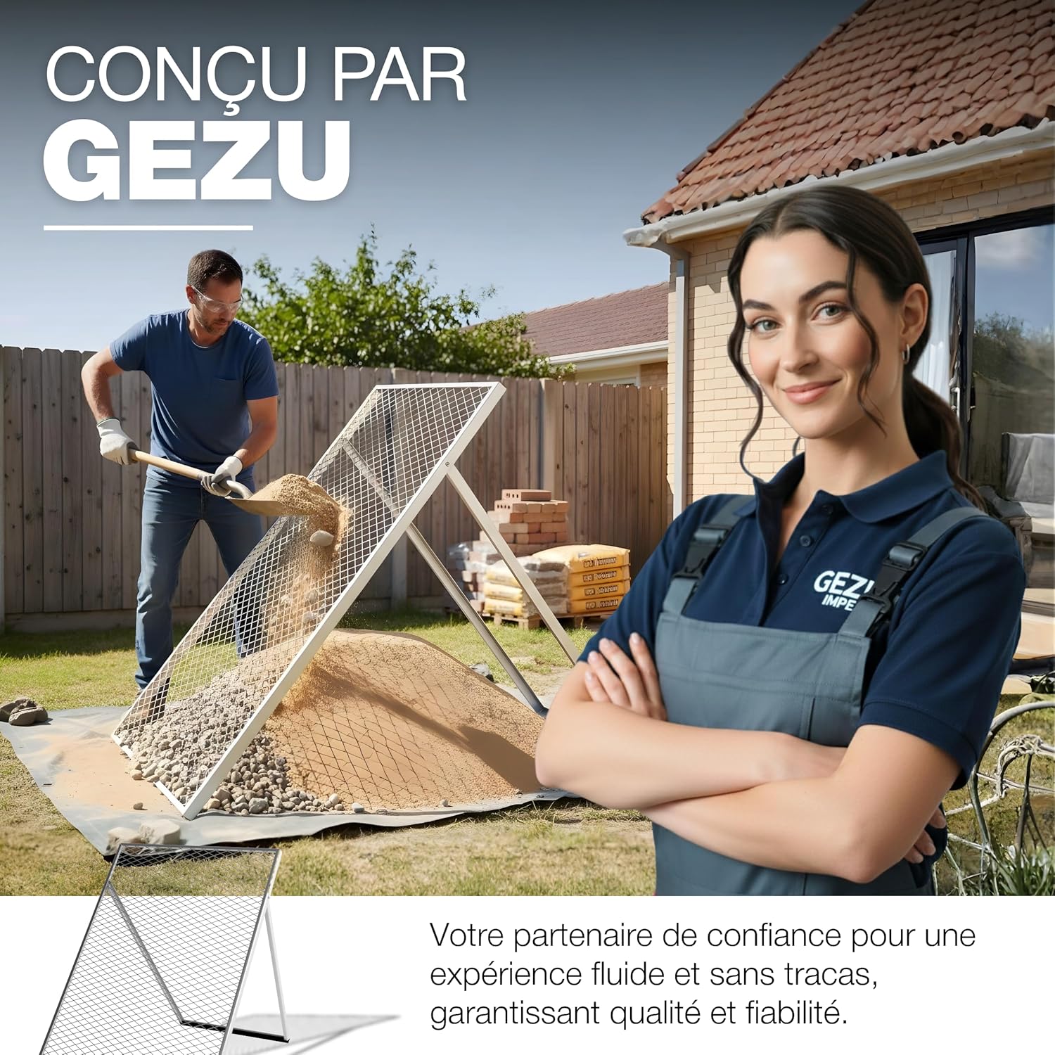 Thumbnail 5 de Tamis de terre GeZu Impex (100 x 60 cm) — passoire pour terre, pierres et compost