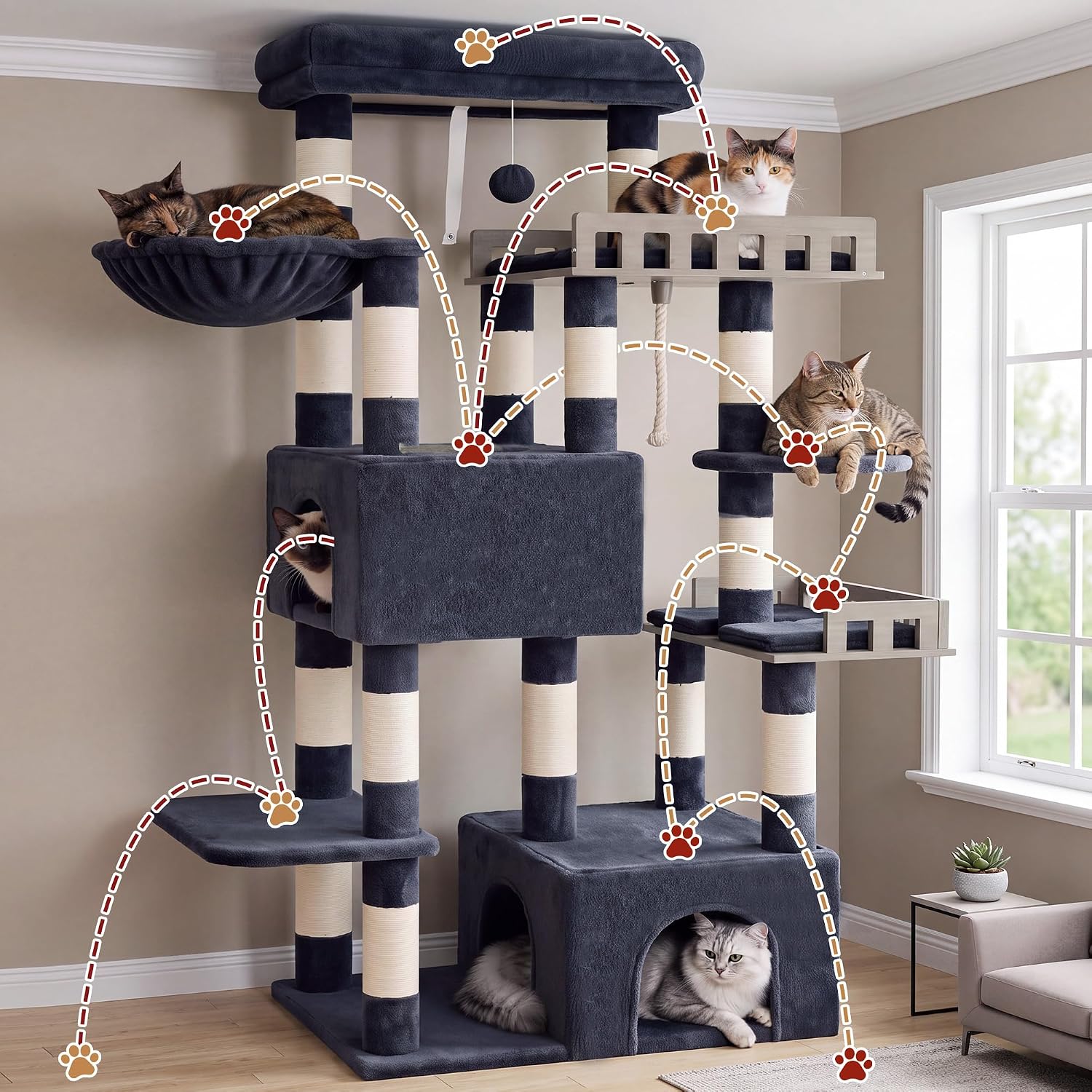 Detalle 2 de Gitelsnour GCT033G Maine Coon Cat Tree with 2 Condos and 15 Sisal Posts