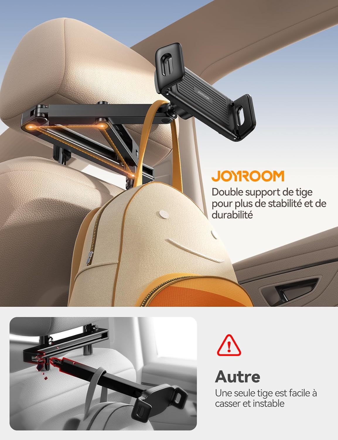 Detalle de JOYROOM Support Tablette Voiture – Support iPad et Tablettes 4,7–12,9'' avec Bras Pliable et Stabilisation Triangulaire
