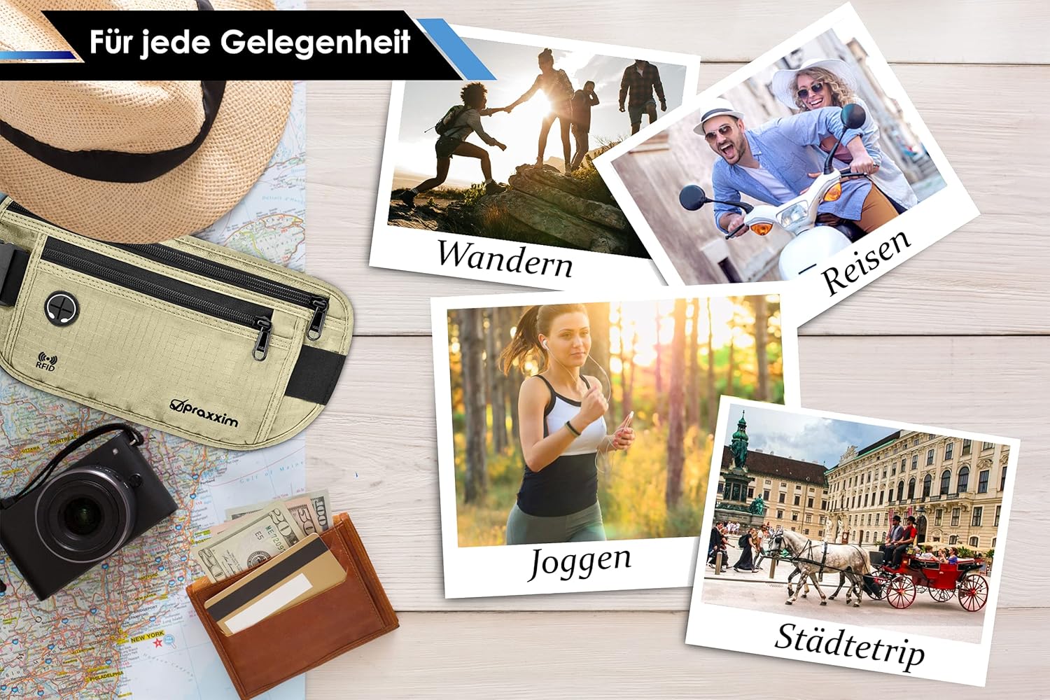 Thumbnail 5 de praxxxim Extra flache Bauchtasche für Damen & Herren – Hüfttasche für Handys bis 7 Zoll, beige
