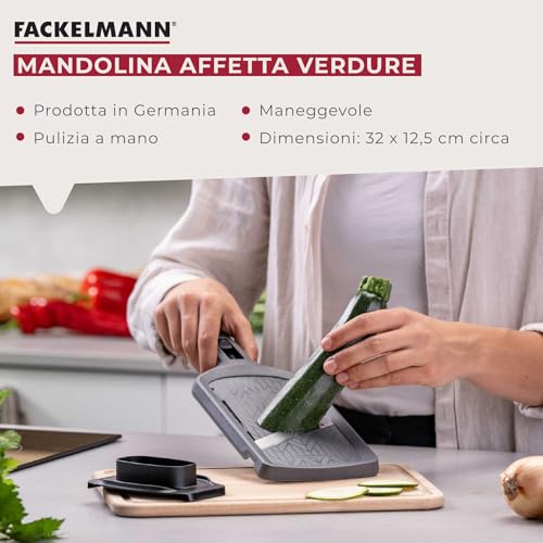Detalle de Fackelmann Mandolina affettaverdure regolabile: lama inox, 4 livelli di taglio, sicurezza e praticità per la cucina