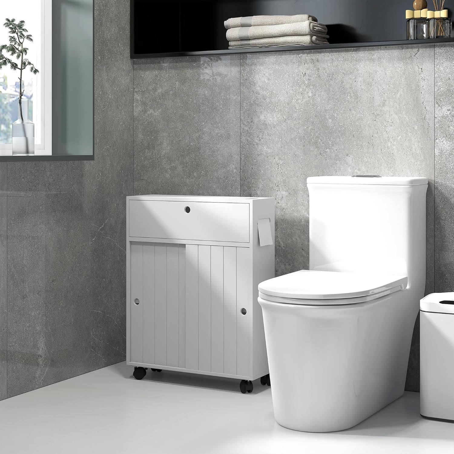 Thumbnail 6 de Kleankin Meuble de Rangement Salle de Bain – Meuble WC à portes coulissantes, 52 x 17 x 67 cm, Blanc