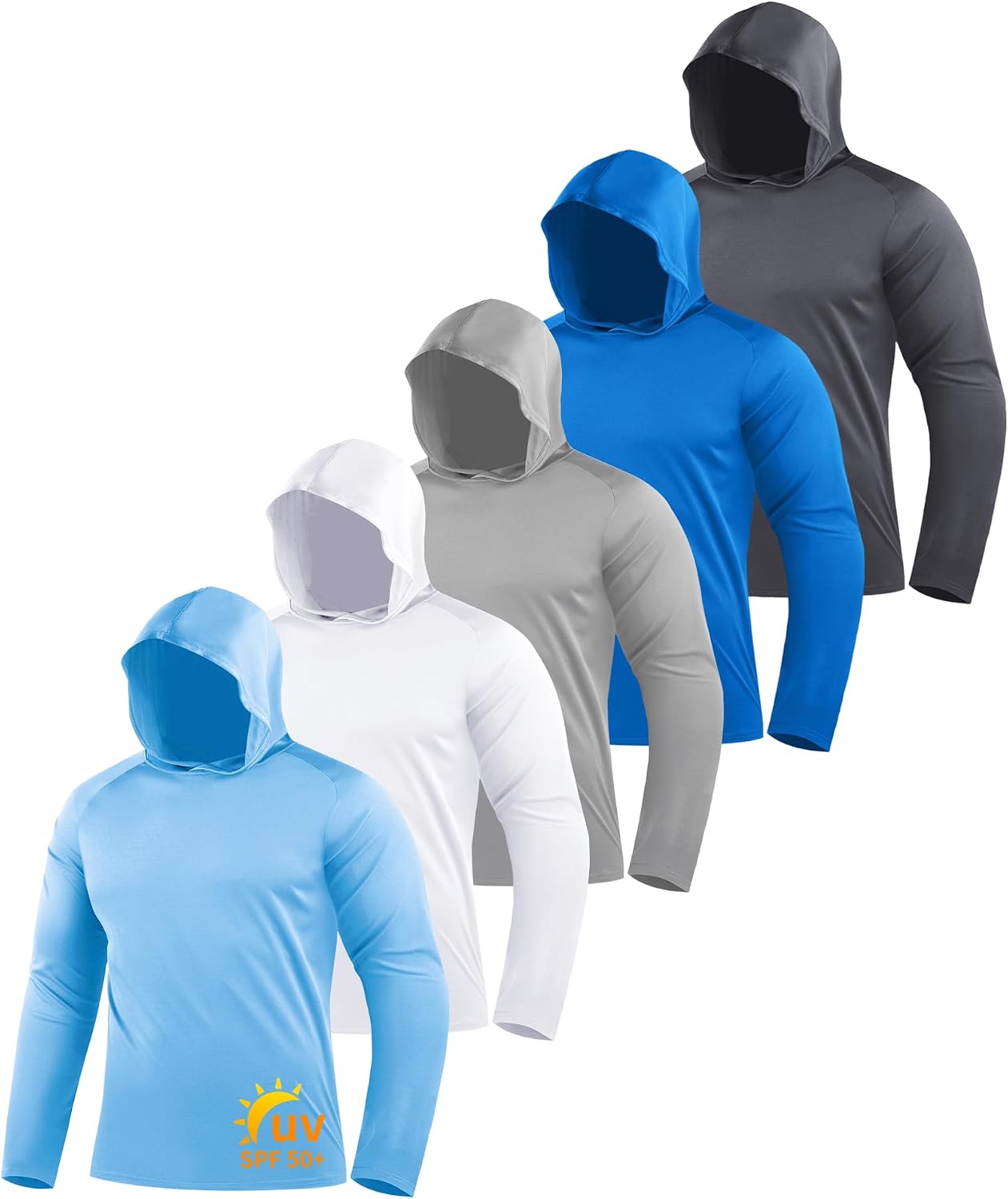 Detalle de ZITY 5 Pack Men's Sun Protection Long Sleeve Hooded Shirts UPF 50+