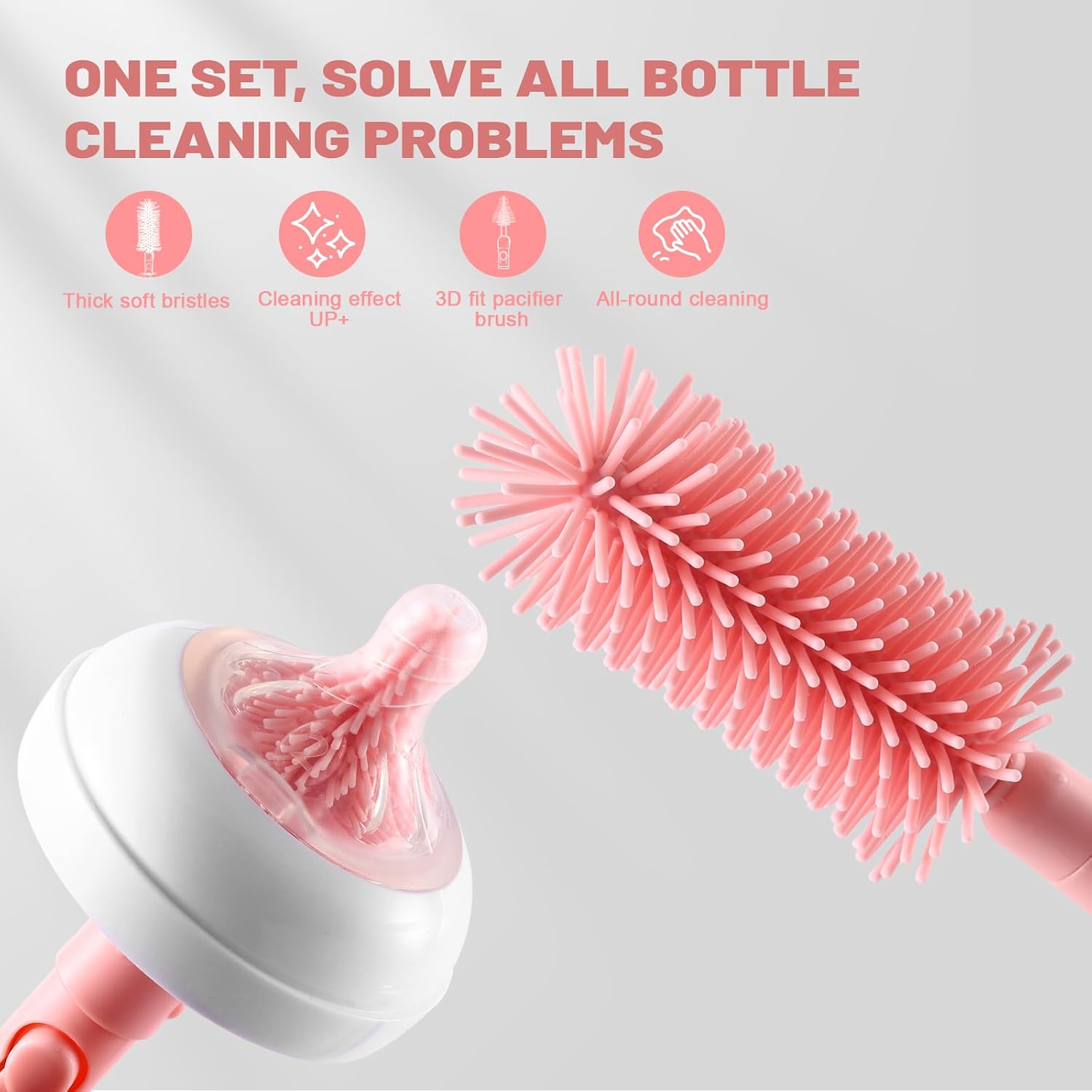Thumbnail 2 de Hranio Baby Bottle Brushes Set with Travel Drying Rack and Soap Dispenser (Pink)