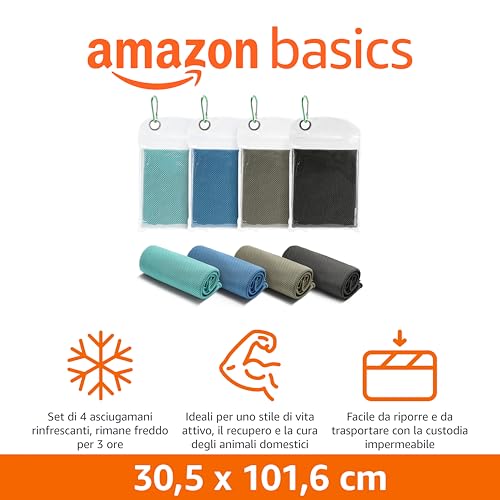 Detalle 2 de Amazon Basics Asciugamani Rinfrescanti da Palestra per Collo e Viso, Confezione da 4 – 102 cm x 31 cm