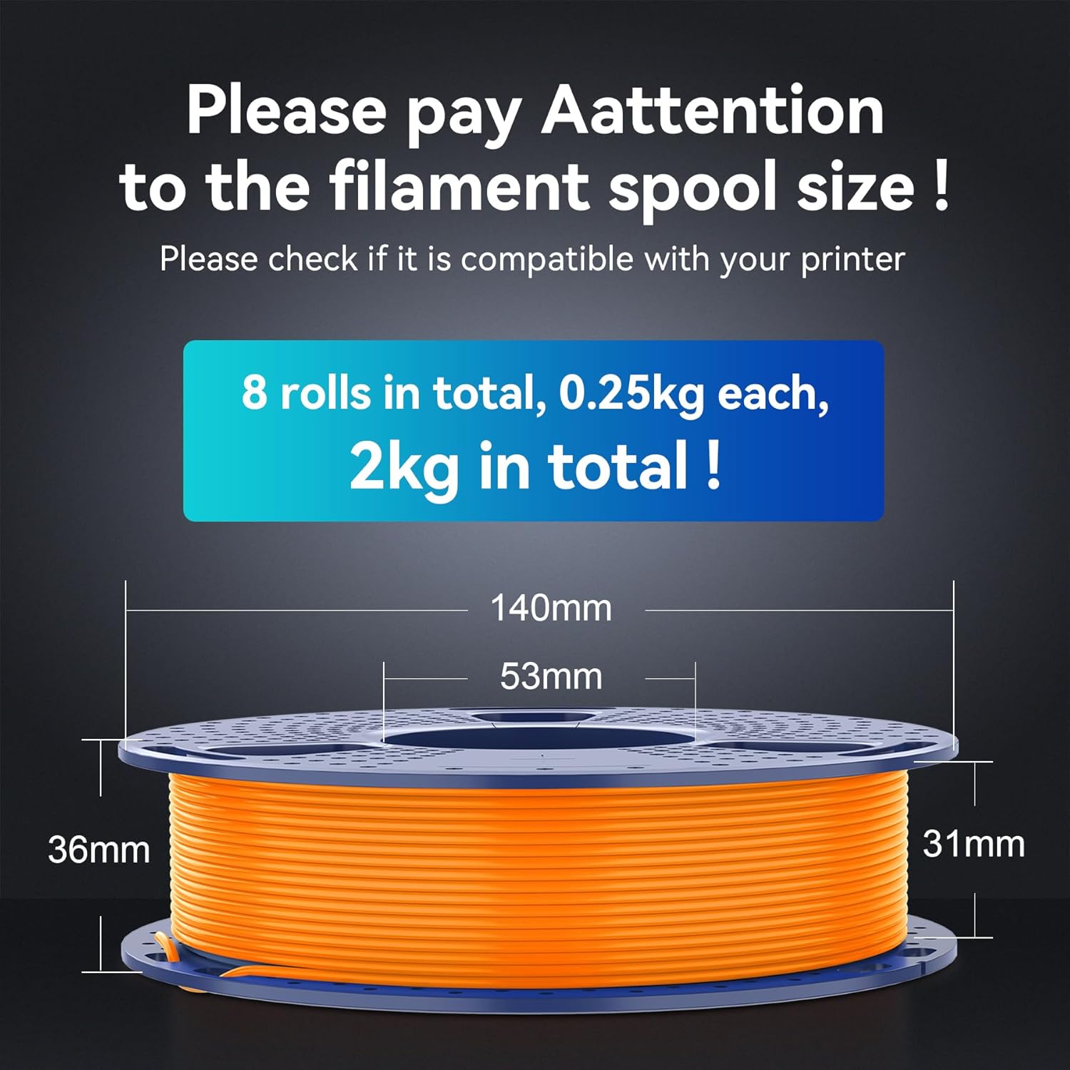 Detalle de SUNLU PLA Filament 1.75 mm – 8 Rollen, jeweils 0,25 kg, Schnell Drucken