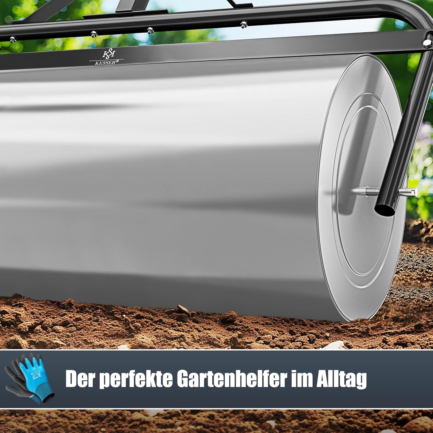 Thumbnail 6 de KESSER® Rasenwalze Metall, befüllbar mit Wasser oder Sand (63 Liter) – 99 cm Arbeitsbreite, inkl. Handschuhe