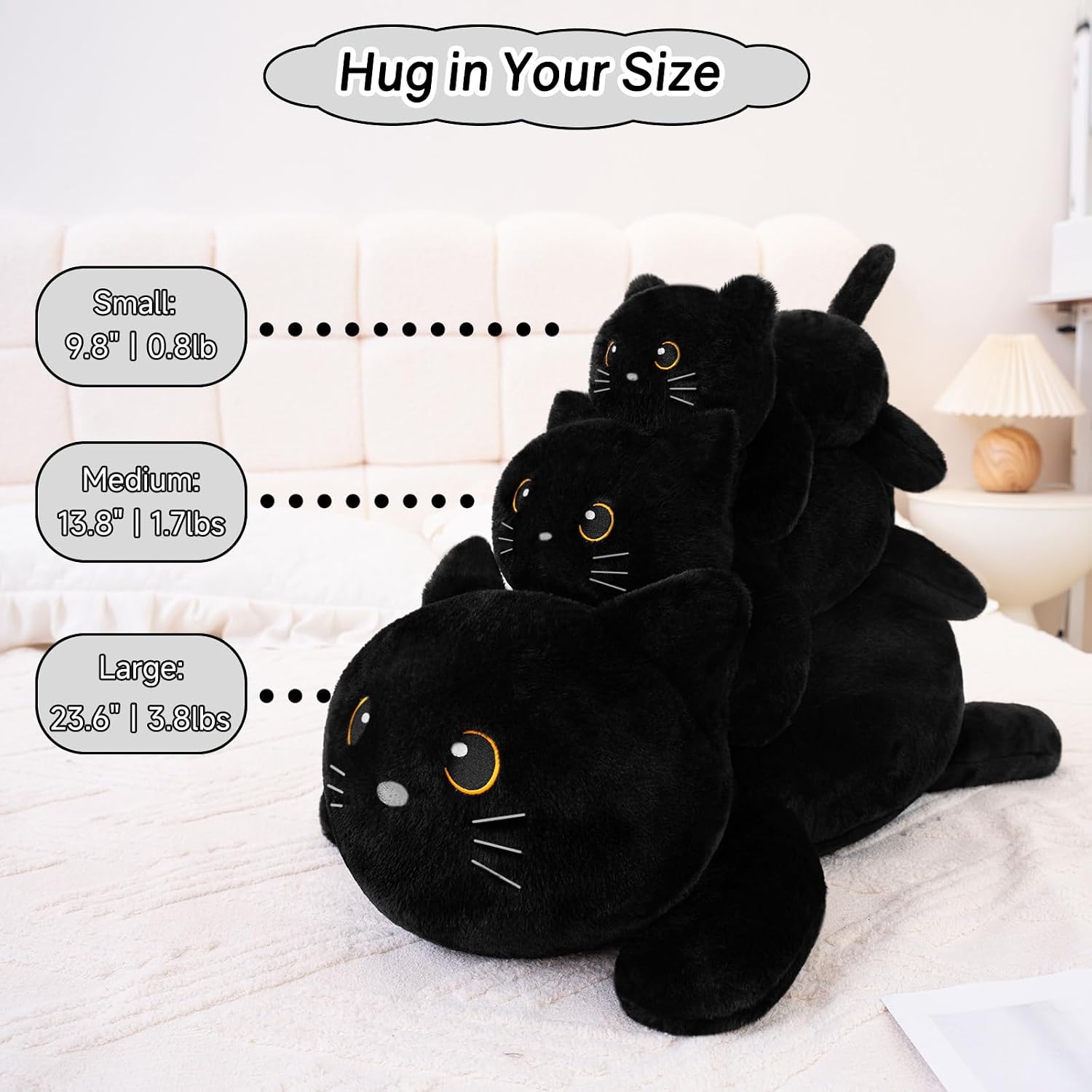 Detalle de SQEQE Weighted Black Cat Plush — 13.8-Inch Cozy Weighted Stuffed Animal