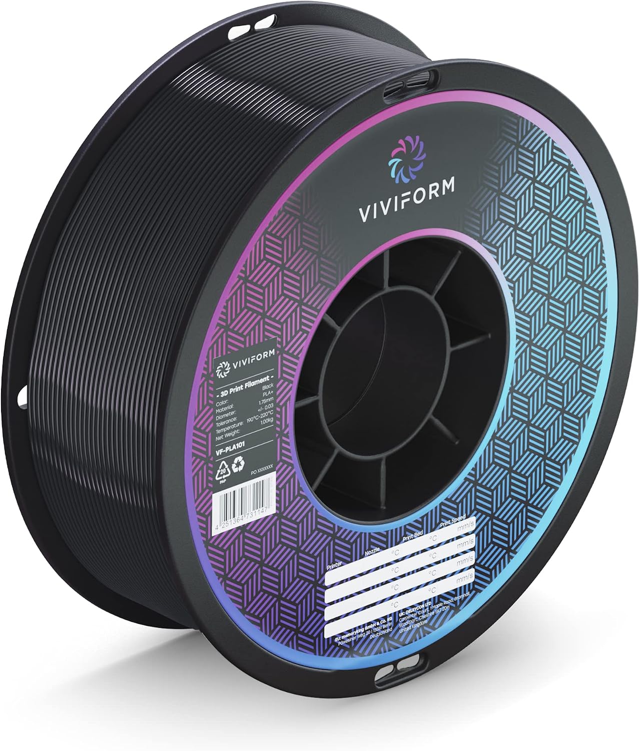 Detalle de Viviform VF-PLA101 PLA+-filament, 1 kg, svart, Ø 1,75 mm
