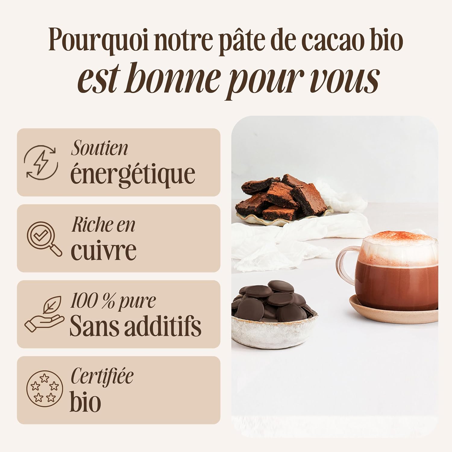 Detalle de Sevenhills Wholefoods Pâte De Cacao Bio 500 g – pâte de cacao pure et vegan, sans additifs