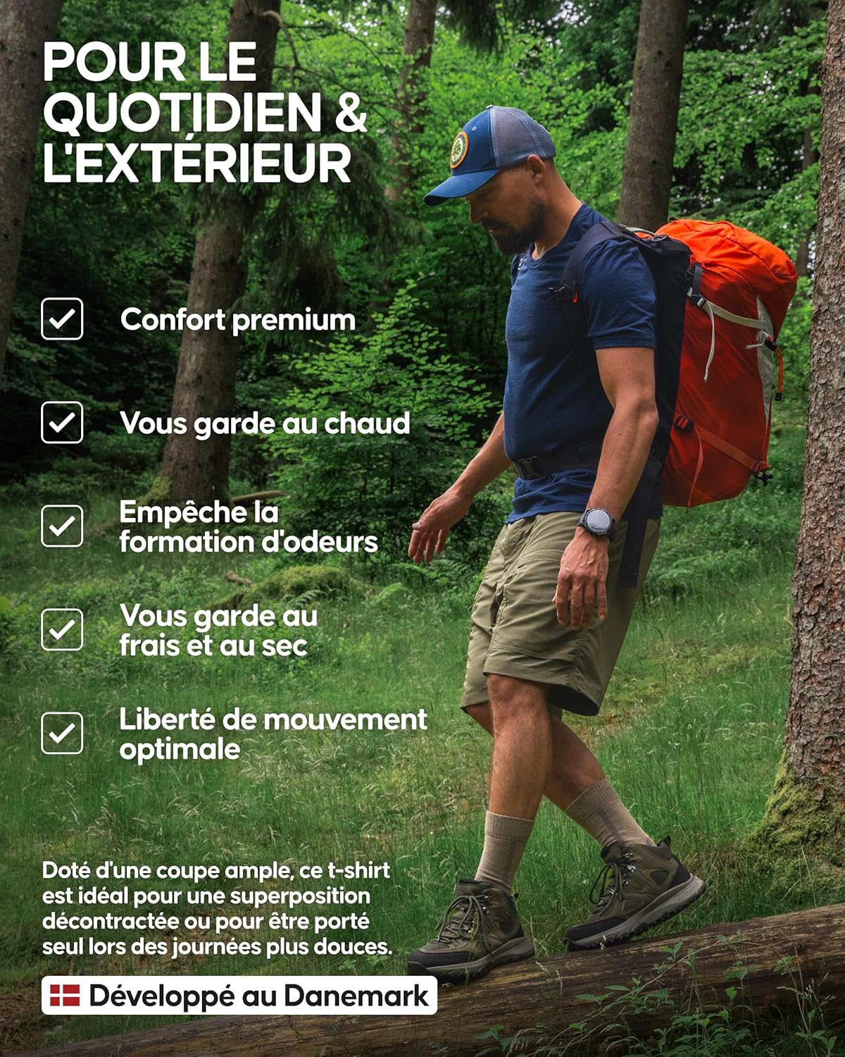 Thumbnail 2 de DANISH ENDURANCE T-Shirt 100% Laine Mérinos – Léger et Respirant, Coupe Décontractée