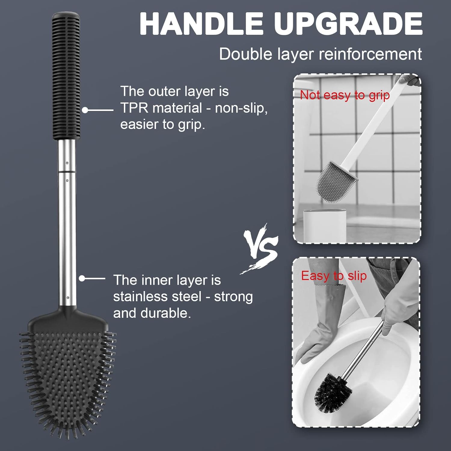 Thumbnail 2 de ASOBEAGE Silicone Toilet Brush with Wall-Mounted Holder (Black)