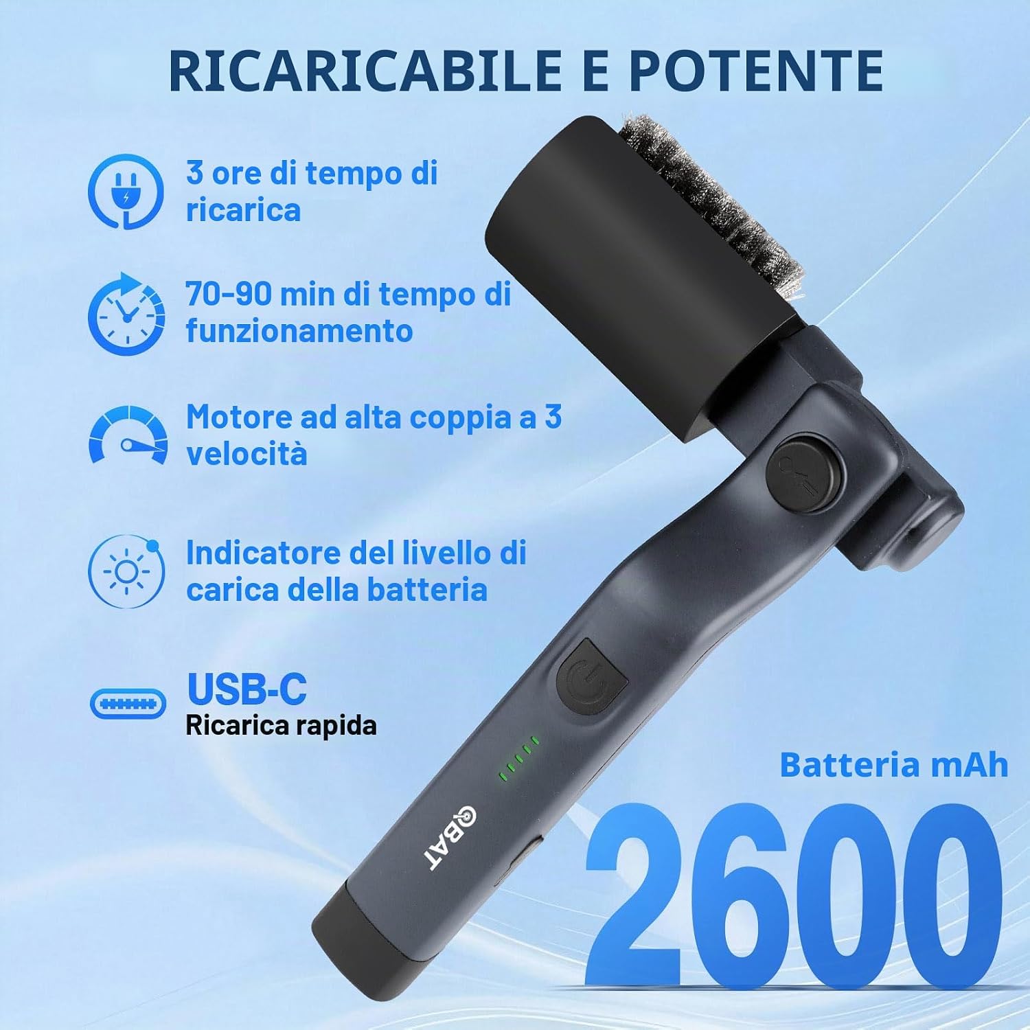 Detalle de Spazzola elettrica per barbecue a batteria con testa regolabile a 180°