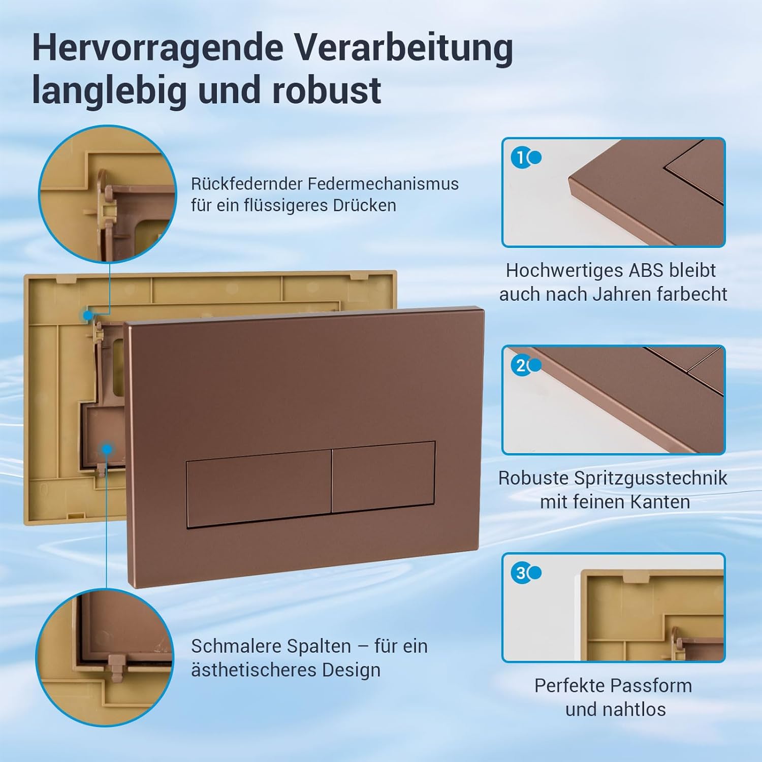 Thumbnail 2 de Mendorio WC Drückerplatte Bronze – kompatibel mit Geberit Sigma, UP300 & UP320 Serien, Doppelspülung