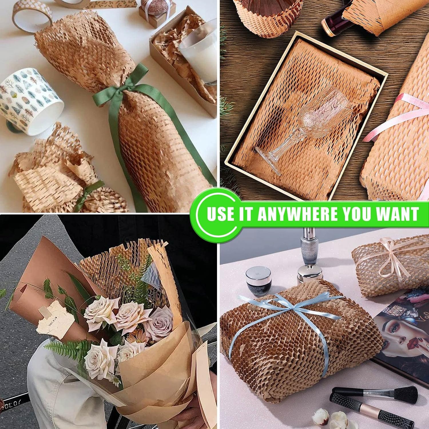 Thumbnail 2 de MINHAO Brown-S1 Honeycomb Packing Paper Roll, 15" x 165', 36 Fragile Labels