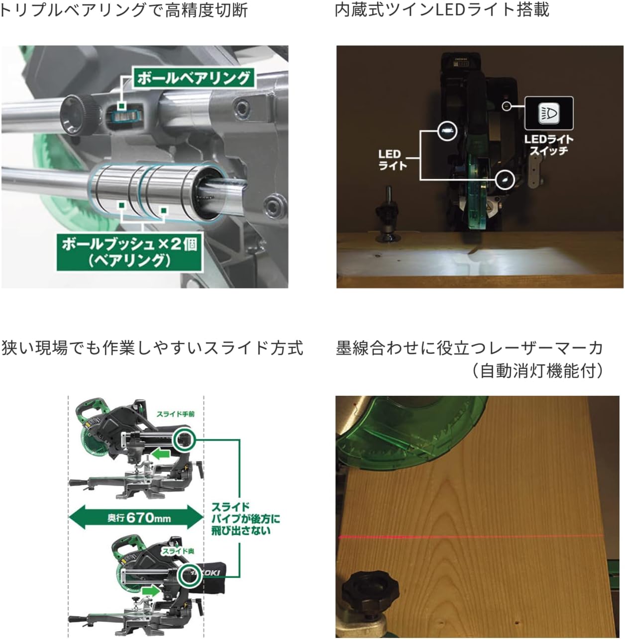 Detalle 1 de HiKOKI C3606DRB (K)(NN) 36V充電式卓上スライド丸のこ 165mm刃・両傾斜