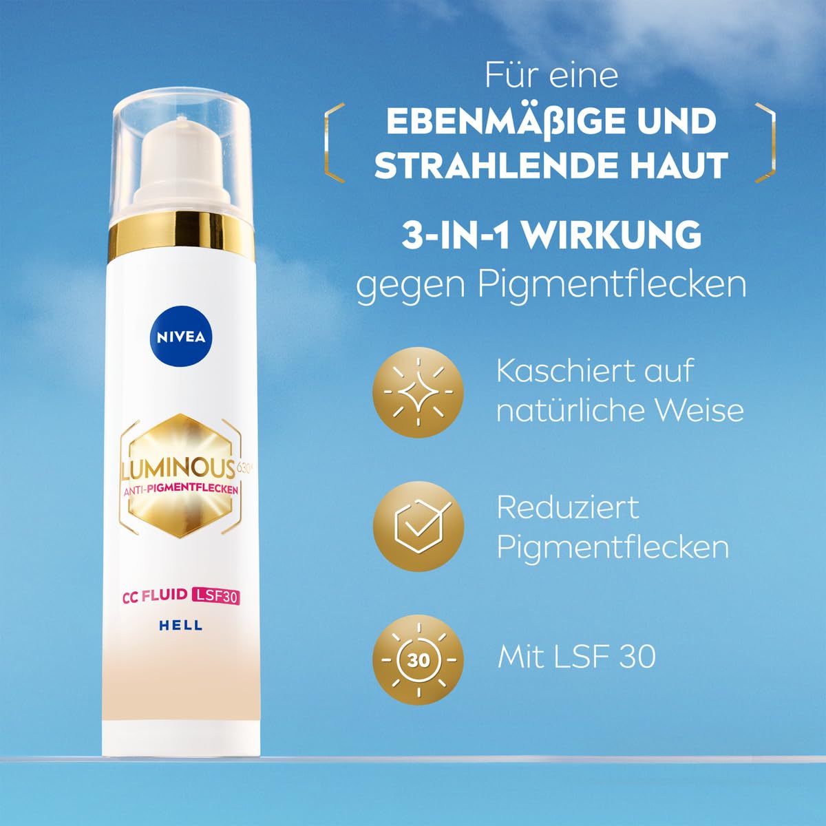 Detalle 2 de NIVEA Luminous 630 Anti-Pigmentflecken CC Fluid LSF 30 – für helle Hauttöne, 40 ml