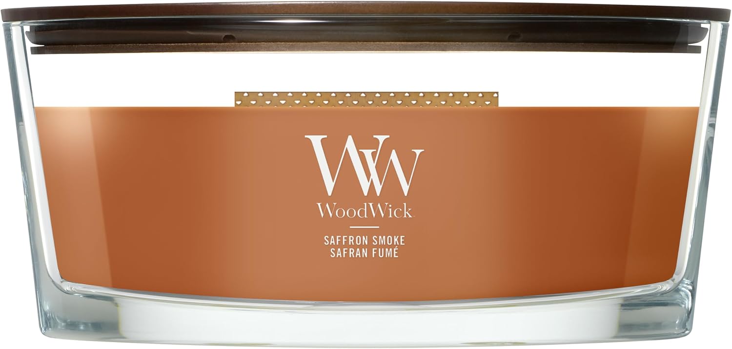 Detalle de WoodWick Bougie parfumée Bougie Ellipse Safran fumé – cadeau élégant pour femmes