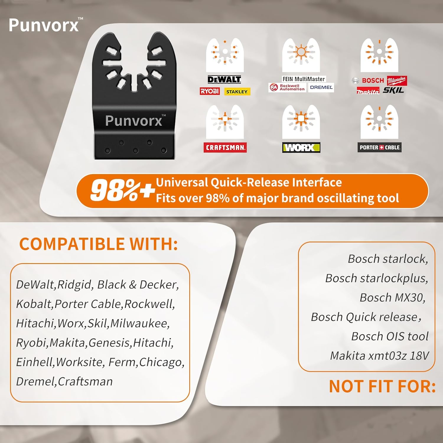 Thumbnail 6 de Punvorx 32Pcs Titanium & HCS Multi Tool Blades with Japanese-Teeth for Wood Metal Nails Cutting – Universal Quick-Release Oscillating Blade Set