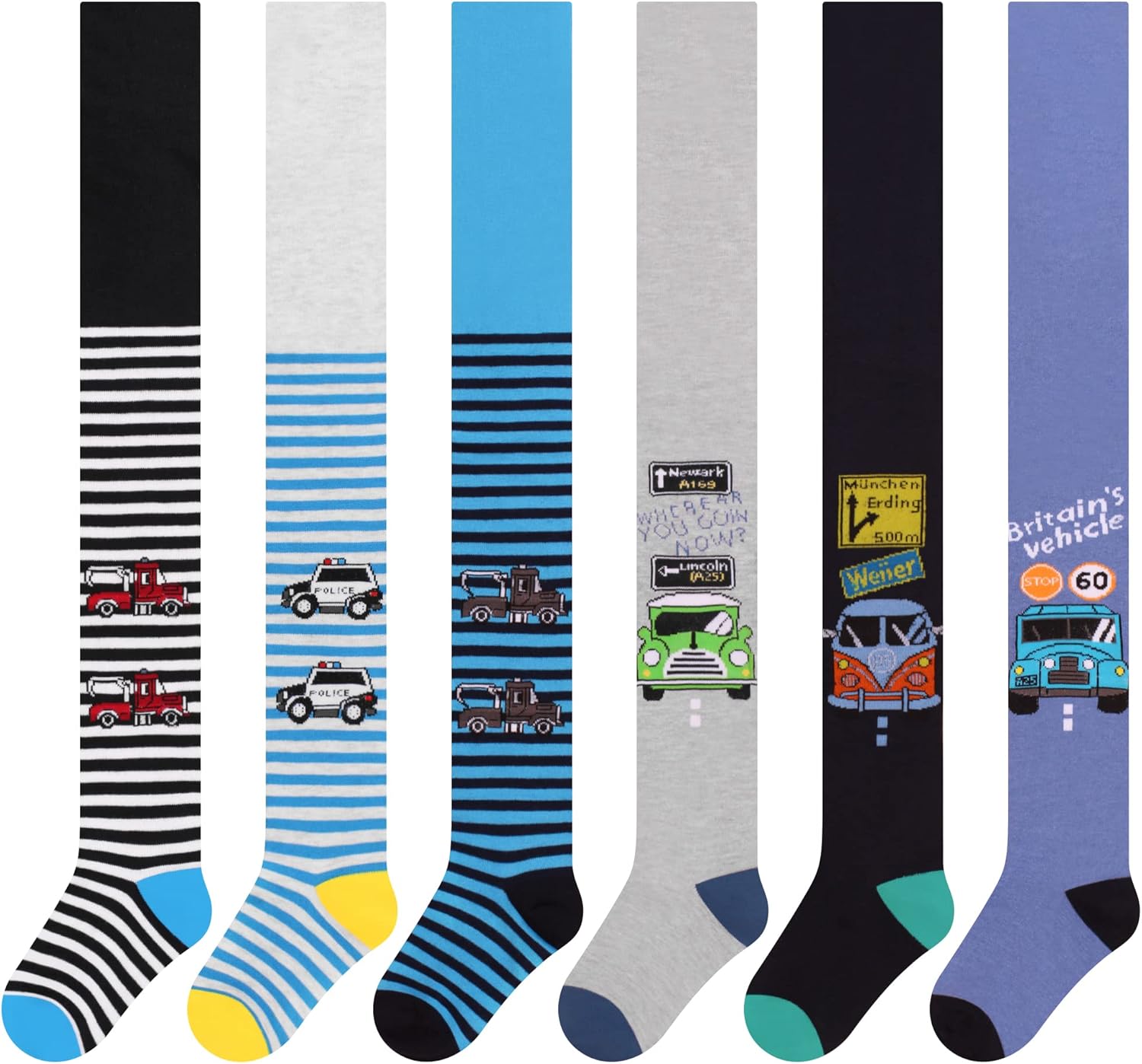 Detalle de L&K-II Lot de 6 collants en tricot pour garçons — motifs football et voiture, multicolore