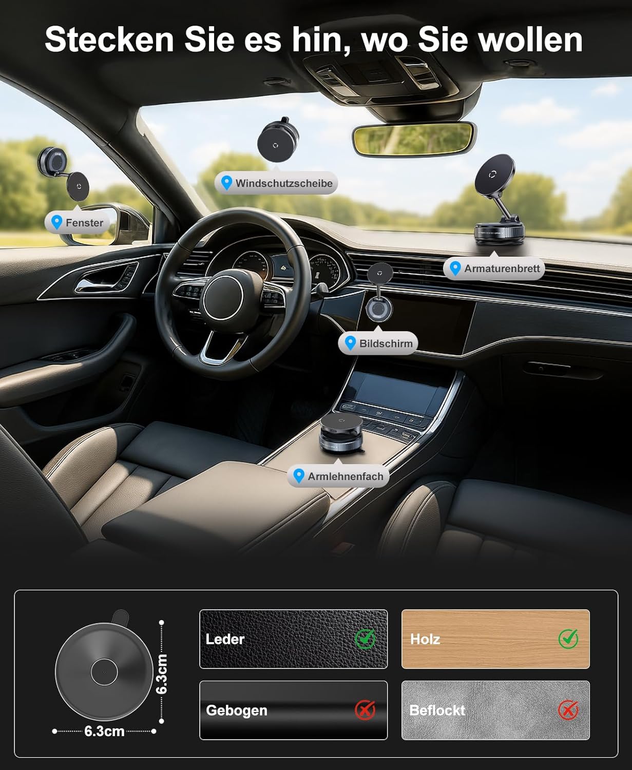 Thumbnail 4 de Beeasy MagSafe Autohalterung 15W fürs Auto mit Ladefunktion – Vakuum-Saugnapf, 360° Drehung