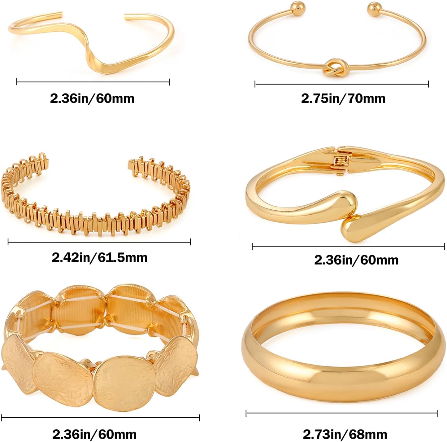 Detalle 2 de ILGANT Gold Bangle Bracelet Set 6-Piece
