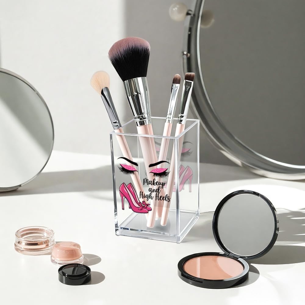 Detalle de Vgrti Acrylic Makeup Brush Organizer, 2.5 x 2.5 x 4 Inches