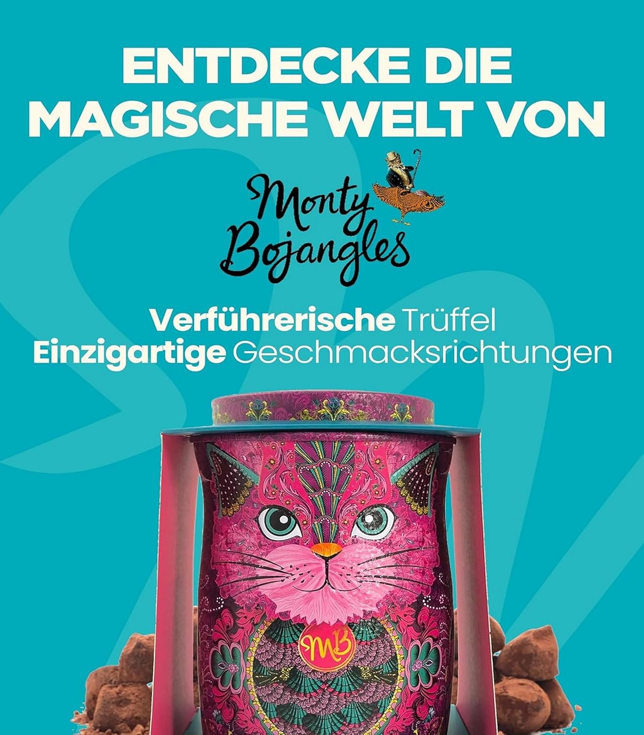 Detalle de Monty Bojangles Kit-Tins Schokoladentrüffel – Vier feine Sorten in Katzen-Design