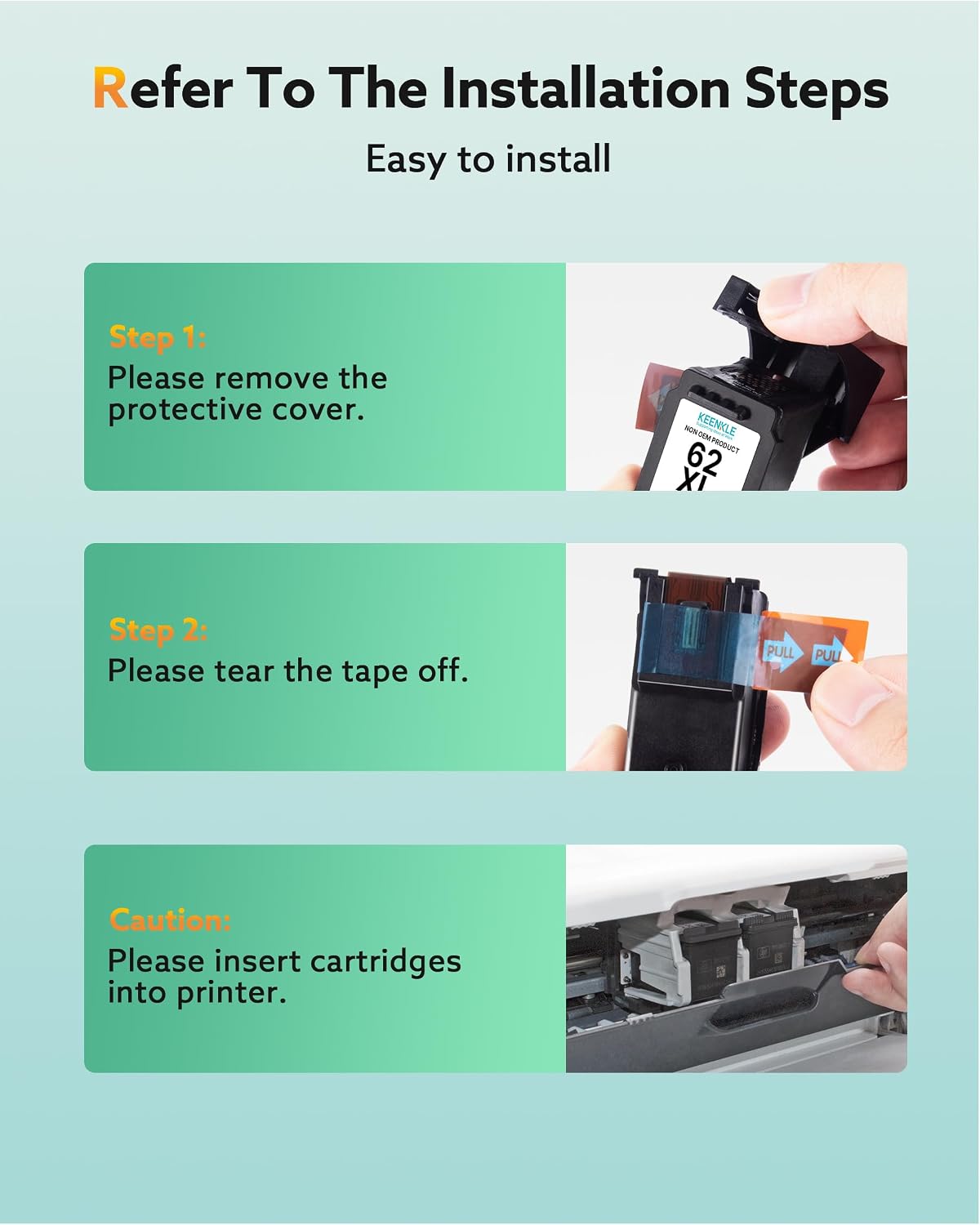Thumbnail 6 de KEENKLE 62XL Ink Cartridges – Twin Pack, Compatible with HP 62 (Black & Colour) for Envy, Officejet & Mobile Printers