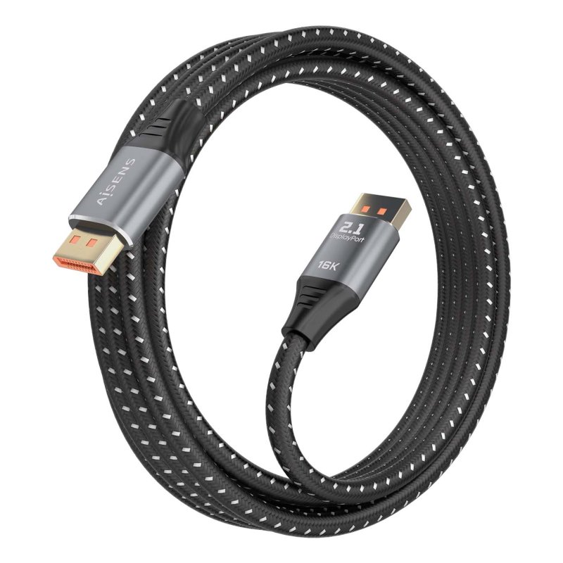 Detalle 2 de Cable AISENS DisplayPort V2.1 16K 80Gbps 2.0m DP Macho-Macho Ultra Alta Frecuencia