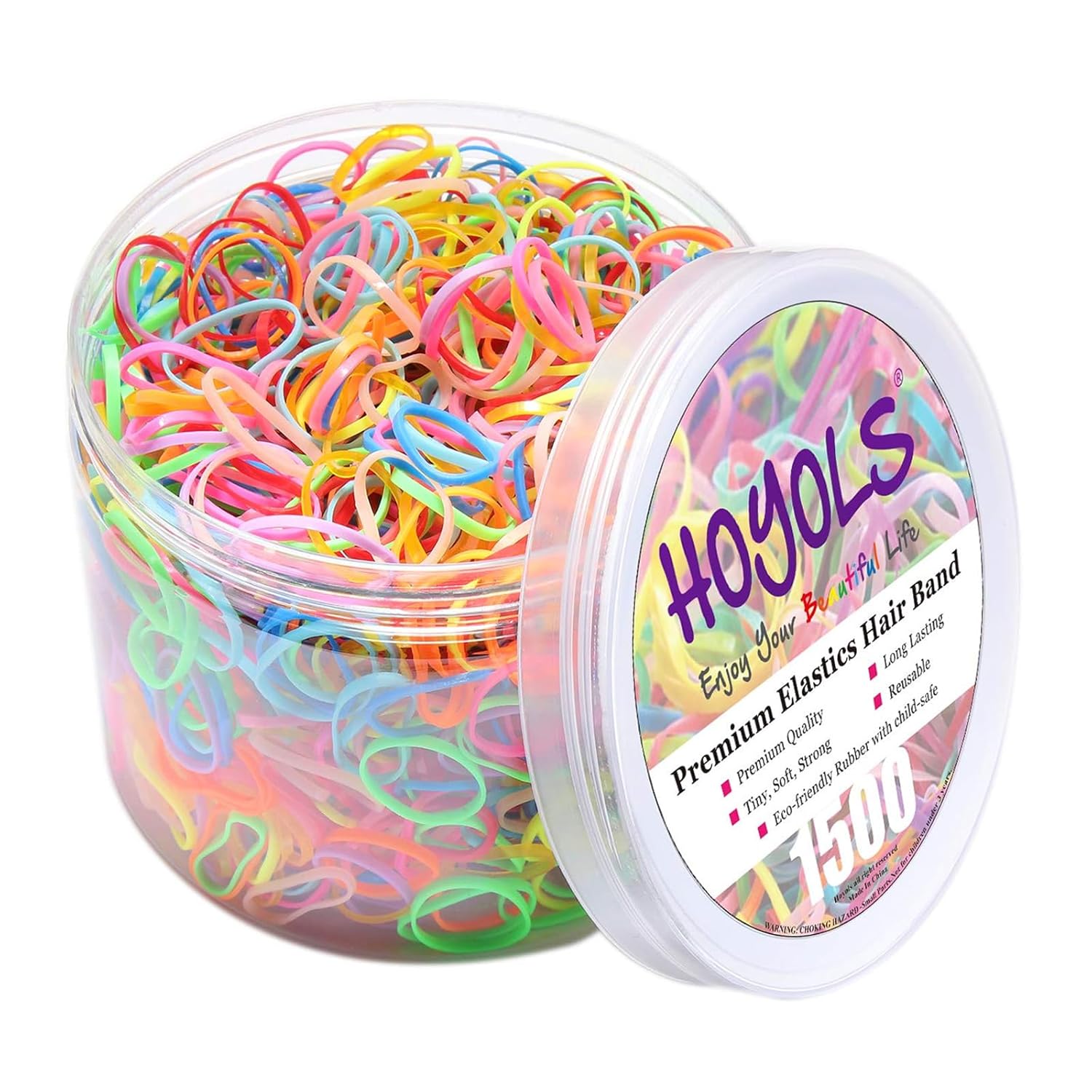 HOYOLS Elastische Haargummis – 1500 Stück Packung, farbenfroh, 30 mm x 2 mm, TPU