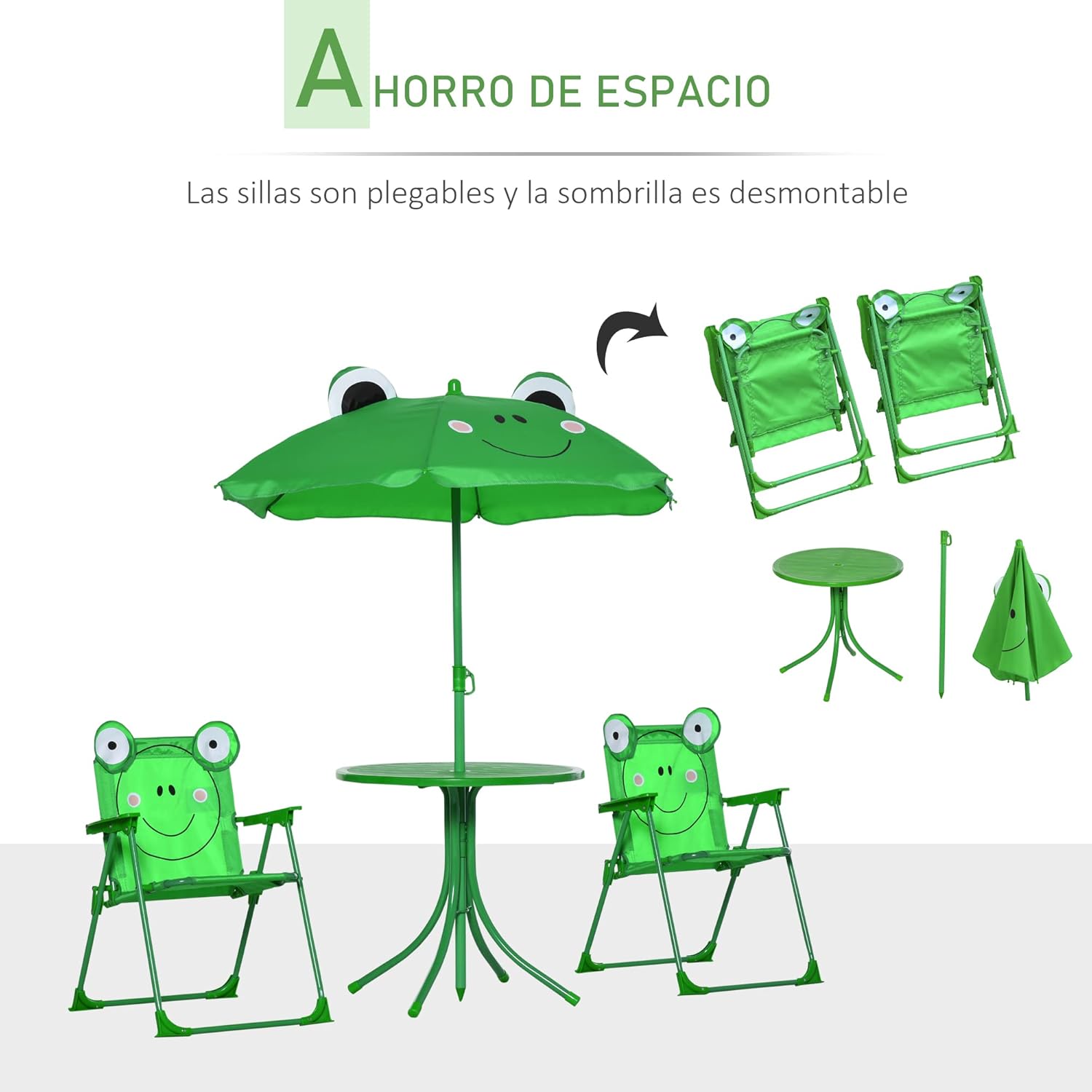 Thumbnail 2 de Outsunny Set de Mesa y Sillas Infantil con Sombrilla 100-125 cm