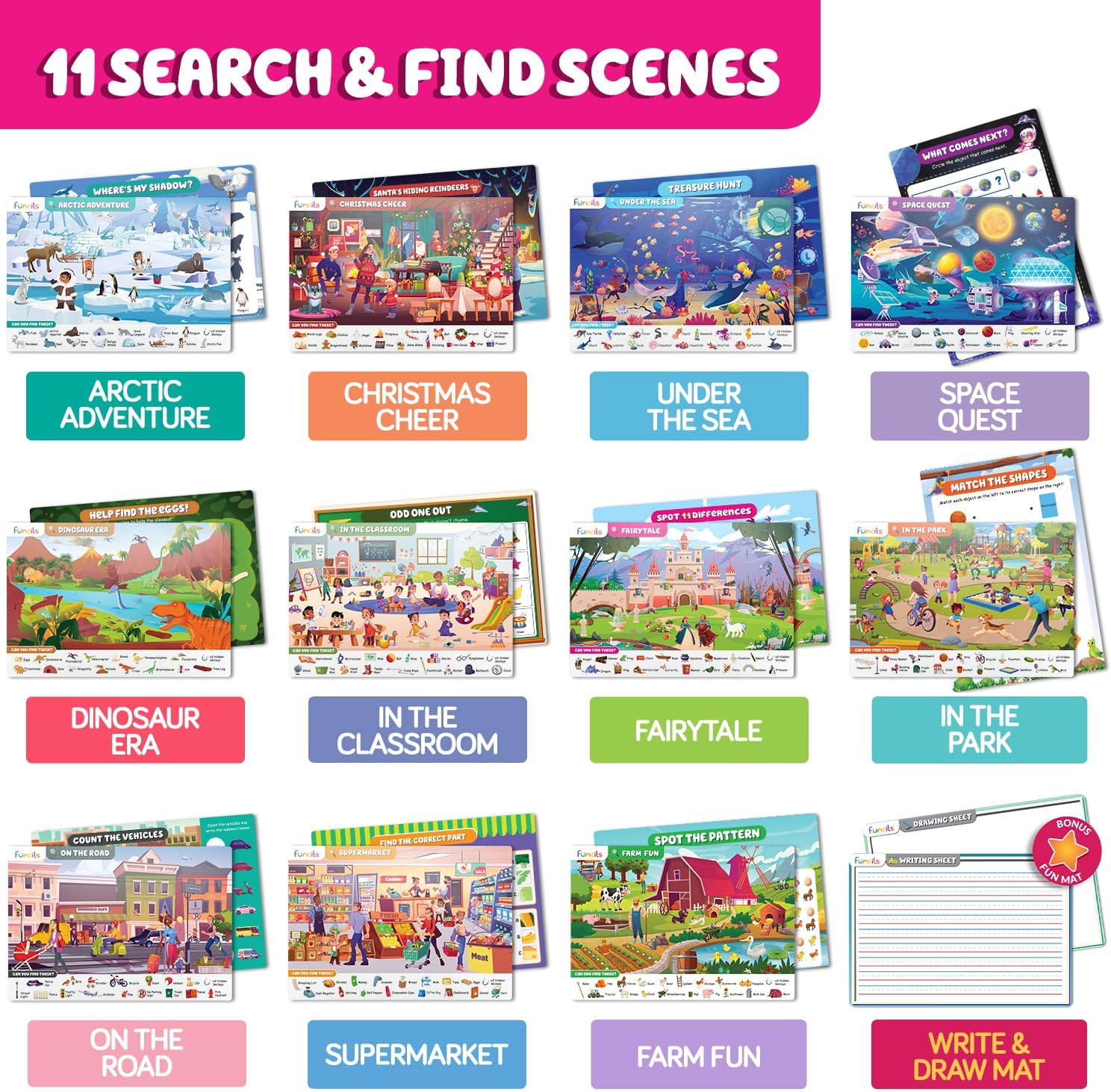 Thumbnail 4 de FunCils Preschool Learning Activities Search and Find – double-sided dry erase mat craft set for toddlers (ages 3–6)
