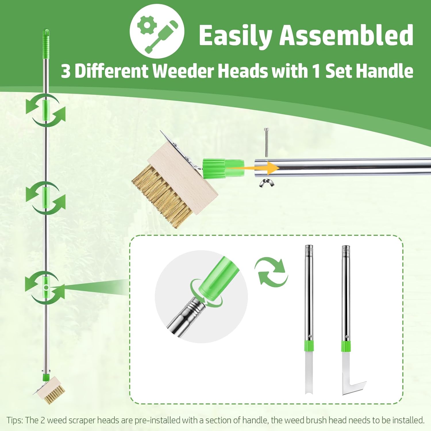Thumbnail 5 de Patio Weed Remover Tool with Long Handle (60") 3-in-1 Weed Scraper & Weed Brush Set Combo